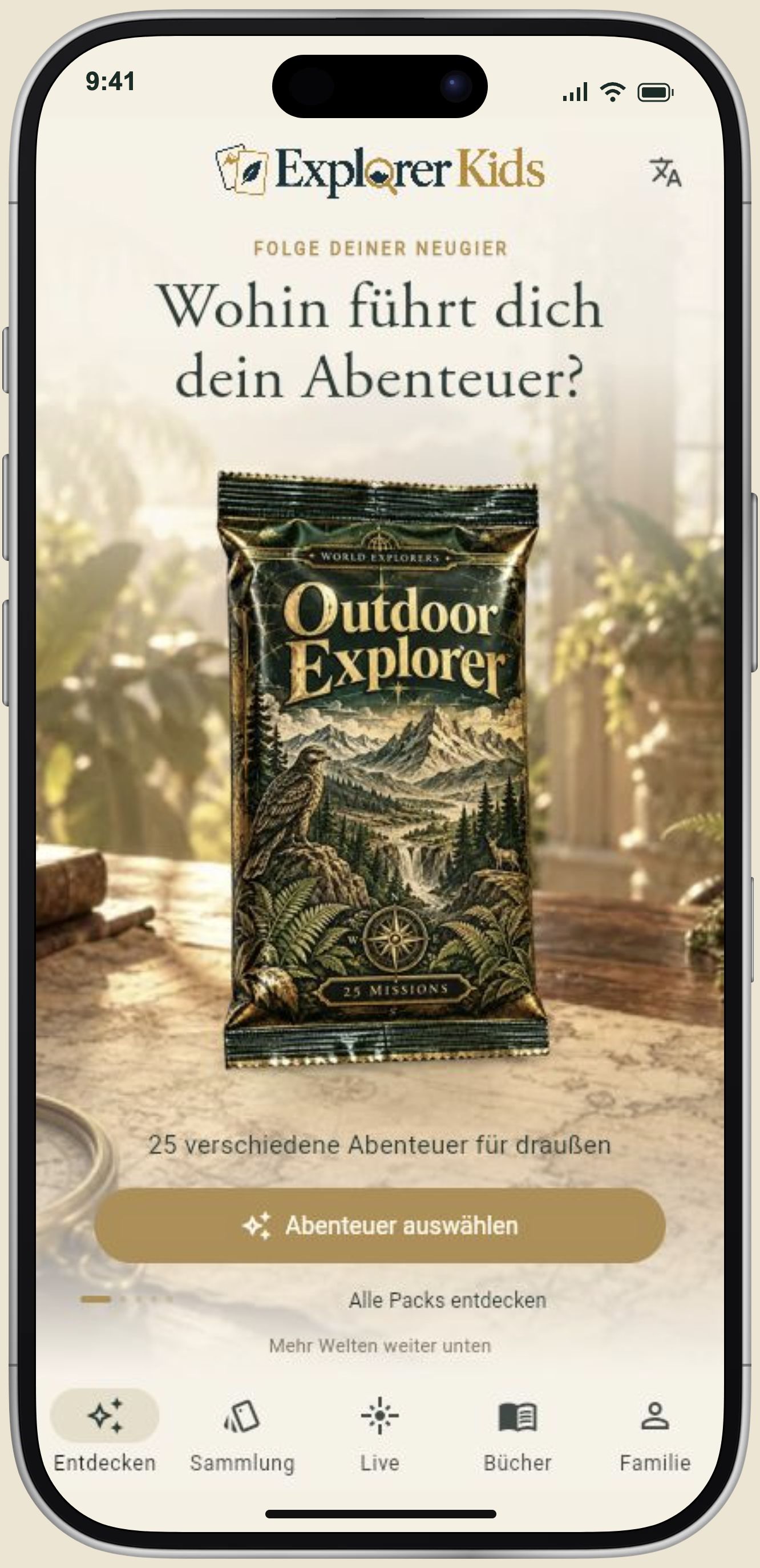 Explorer Kids App im iPhone-Mockup