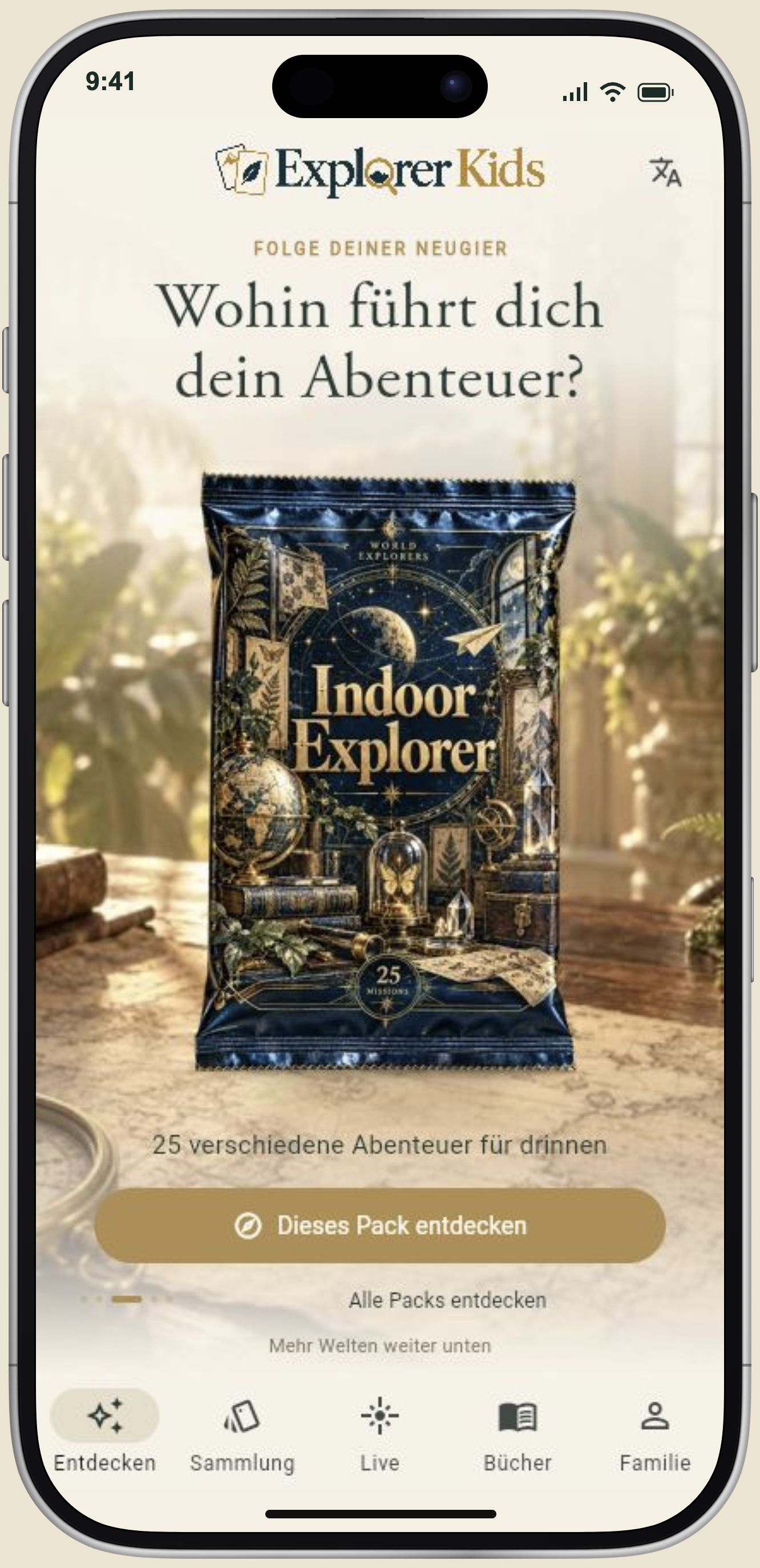 Explorer Kids App im iPhone-Mockup
