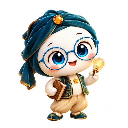 Linky mit Turban, Brille, Buch und leuchtender Entdeckerbirne